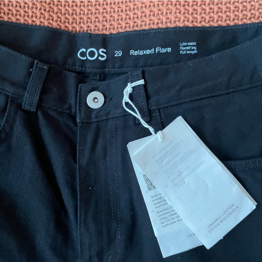 NWT COS sz 29 Relaxed Flare Low Waist Full Length Black Organic Cotton Denim